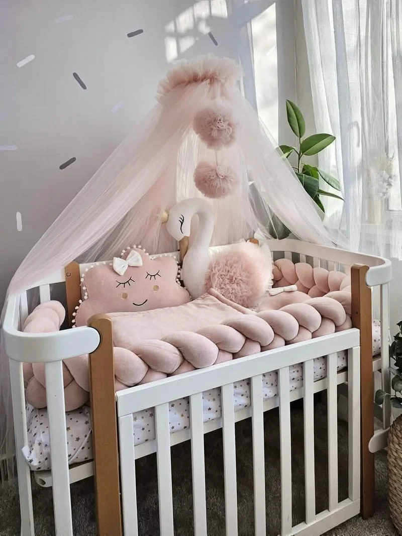 Baby Girl Bedding Set Blush - Princess Swan & Custom Pillow
