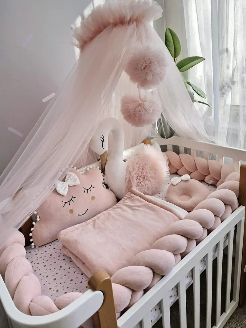 Baby Girl Bedding Set Blush - Princess Swan & Custom Pillow