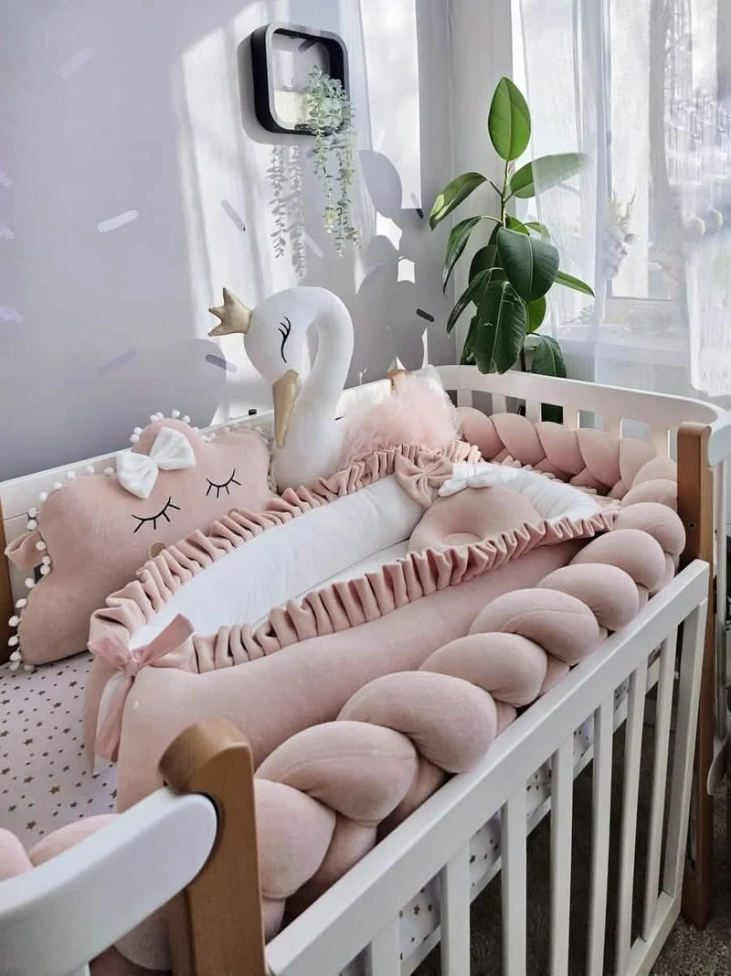 Baby Girl Bedding Set Blush - Princess Swan & Custom Pillow