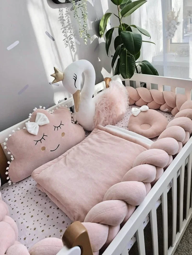 Baby Girl Bedding Set Blush - Princess Swan & Custom Pillow