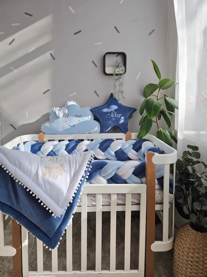 Baby Boy Bedding Set Navy Blue - Double Braided Décor