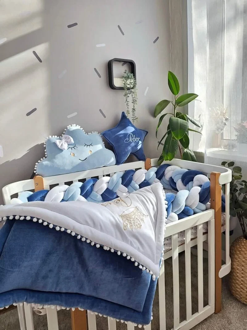 Baby Boy Bedding Set Navy Blue - Double Braided Décor