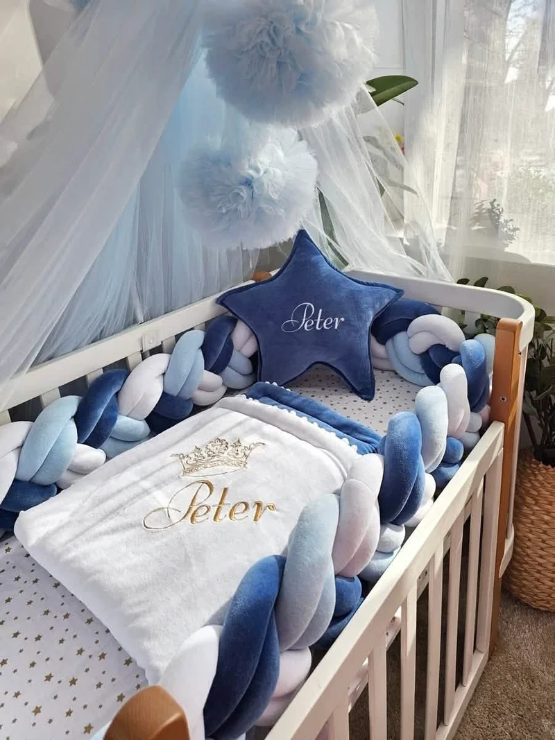 Baby Boy Bedding Set Navy Blue - Double Braided Décor