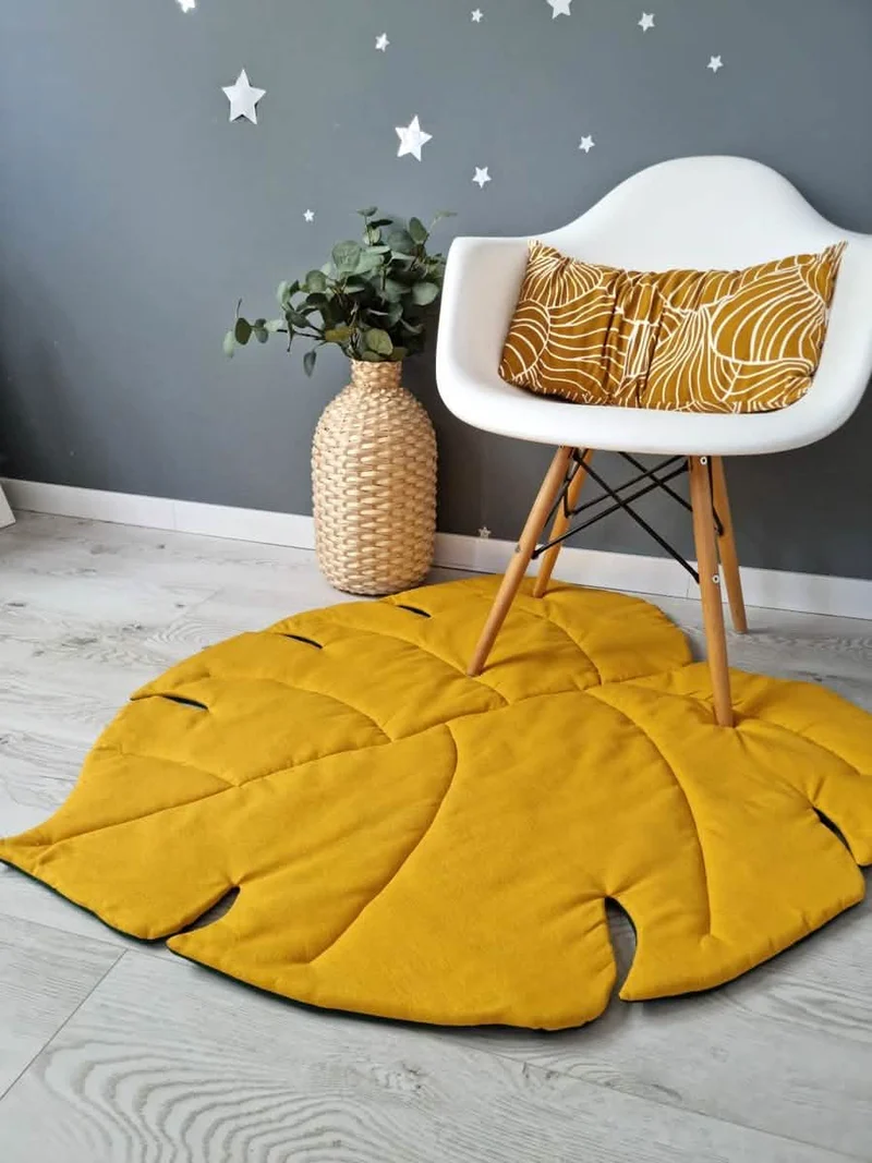 Baby play mat monstera. Leaf nursery rug.