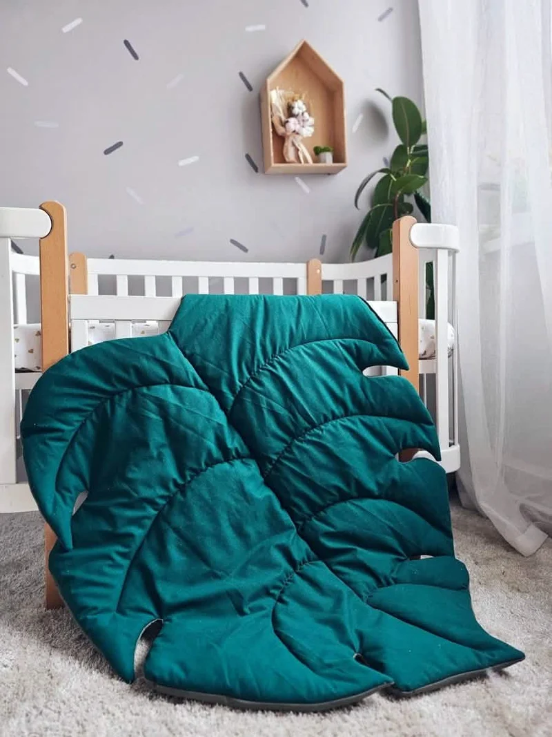 Baby play mat monstera. Leaf nursery rug.