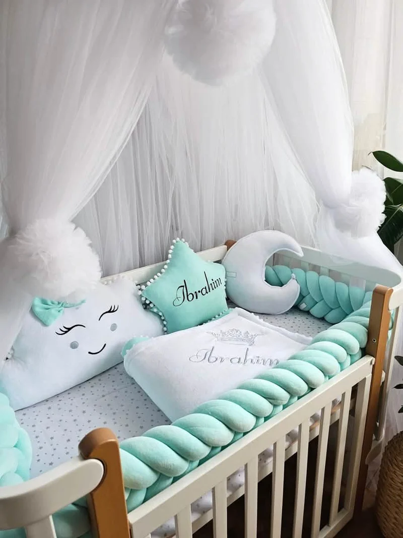 Baby Boy Bedding Set Mint - Star, Cloud & Moon Pillows