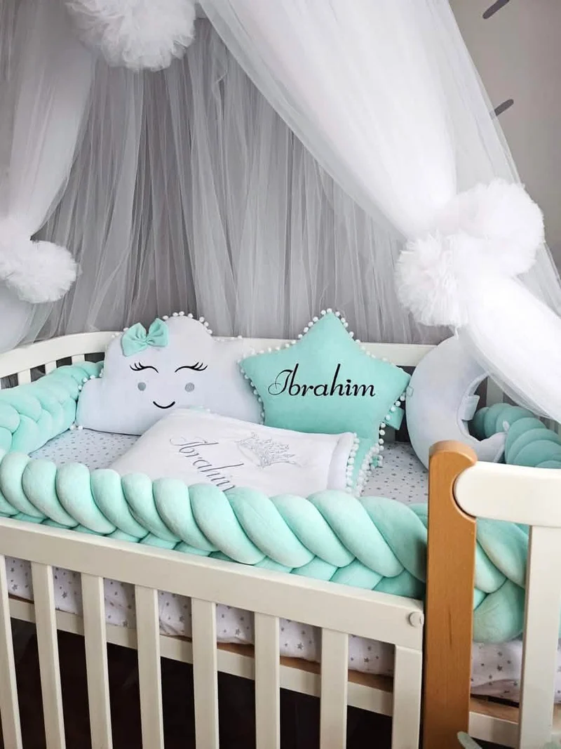 Baby Boy Bedding Set Mint - Star, Cloud & Moon Pillows