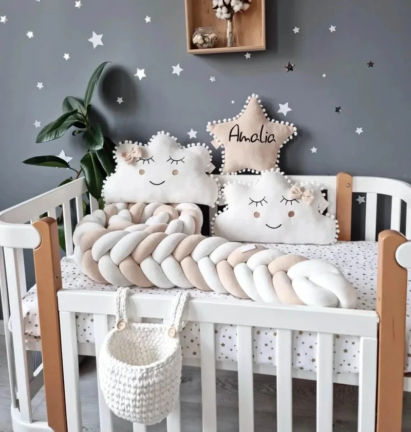 Braided Crib Bumper Gray 15 cm
