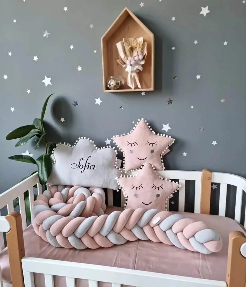 Braided Crib Bumper Gray 15 cm