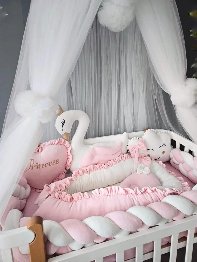 Baby Girl Bedding Set - Princess Swan, Heart & Cloud Face