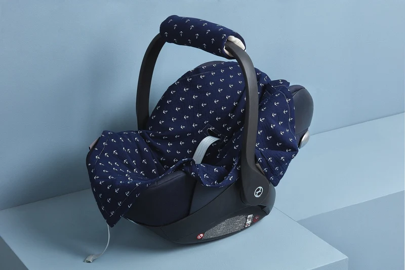 Babydecke für Babyschale Sommer aus Musselin mit Anker-Motiv – leicht & luftig