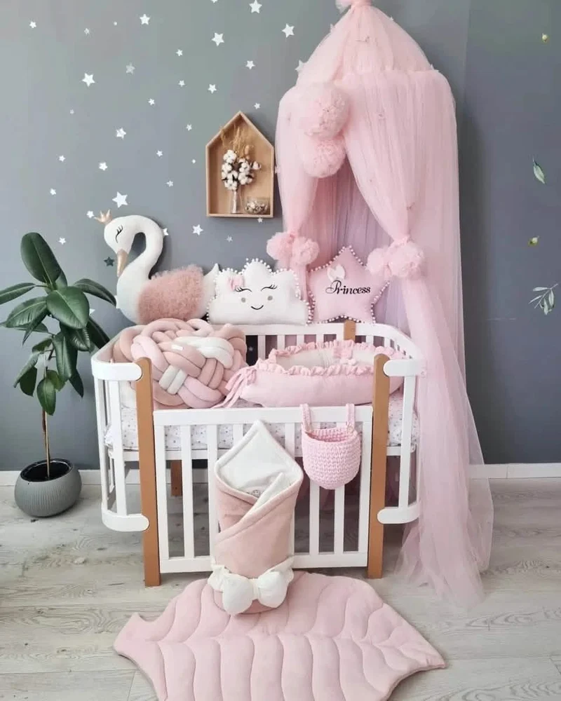 Baby Girl Bedding Set Luxury - Princess Swan, Cloud Face & Star/Heart