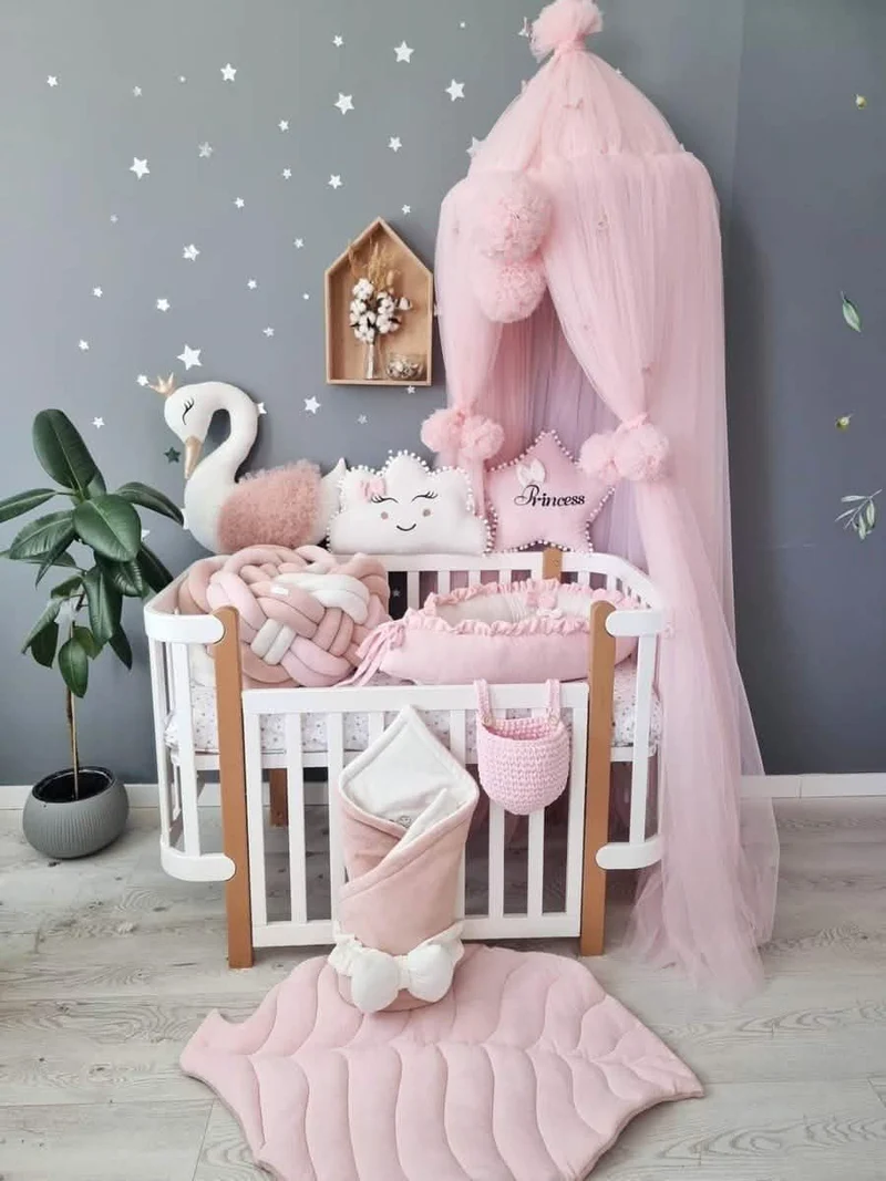 Baby Girl Bedding Set Light Pink - Princess Swan, Star & Cloud Face