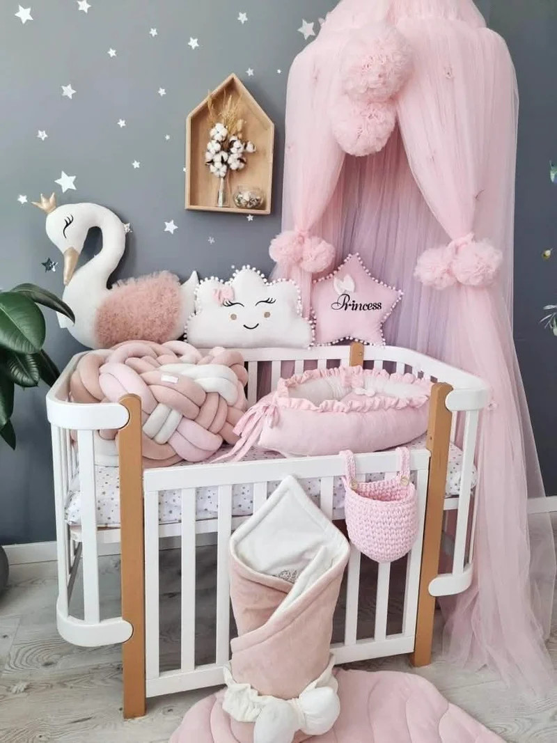 Baby Girl Bedding Set Light Pink - Princess Swan, Star & Cloud Face