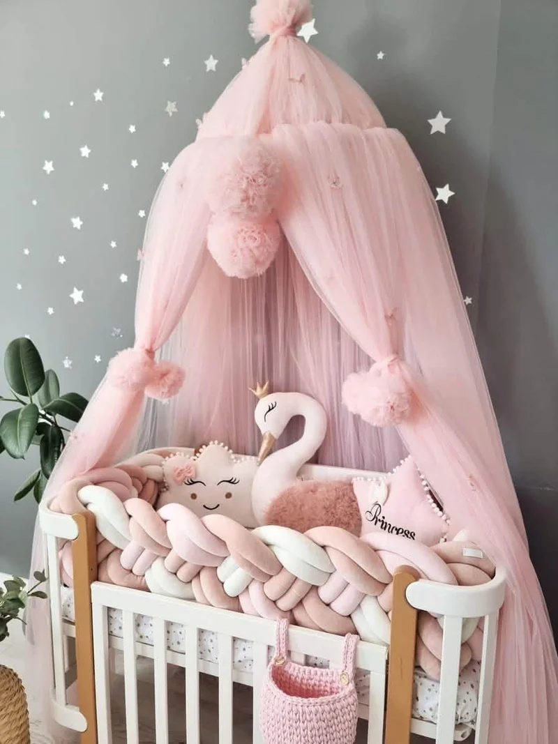 Baby Girl Bedding Set Light Pink - Princess Swan, Star & Cloud Face