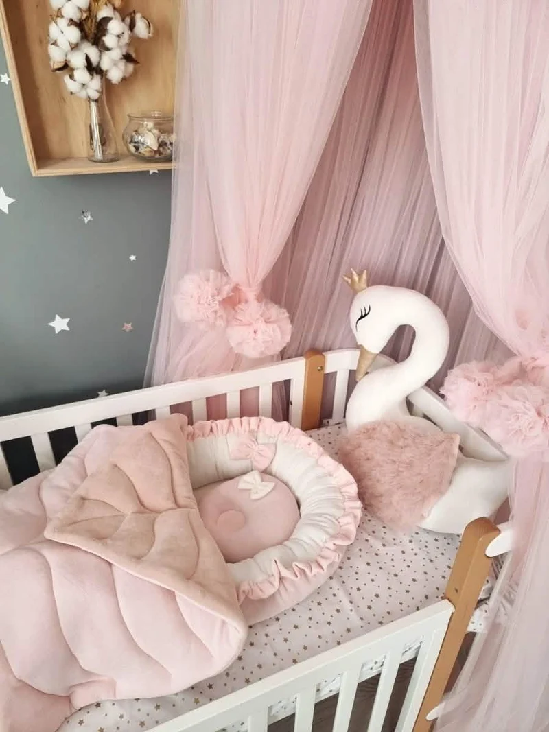 Baby Girl Bedding Set Light Pink - Princess Swan, Star & Cloud Face