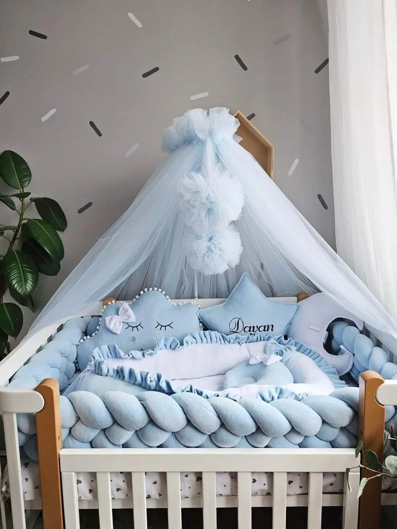 Baby Boy Bedding Set Blue - Cloud Face, Star Face & Moon