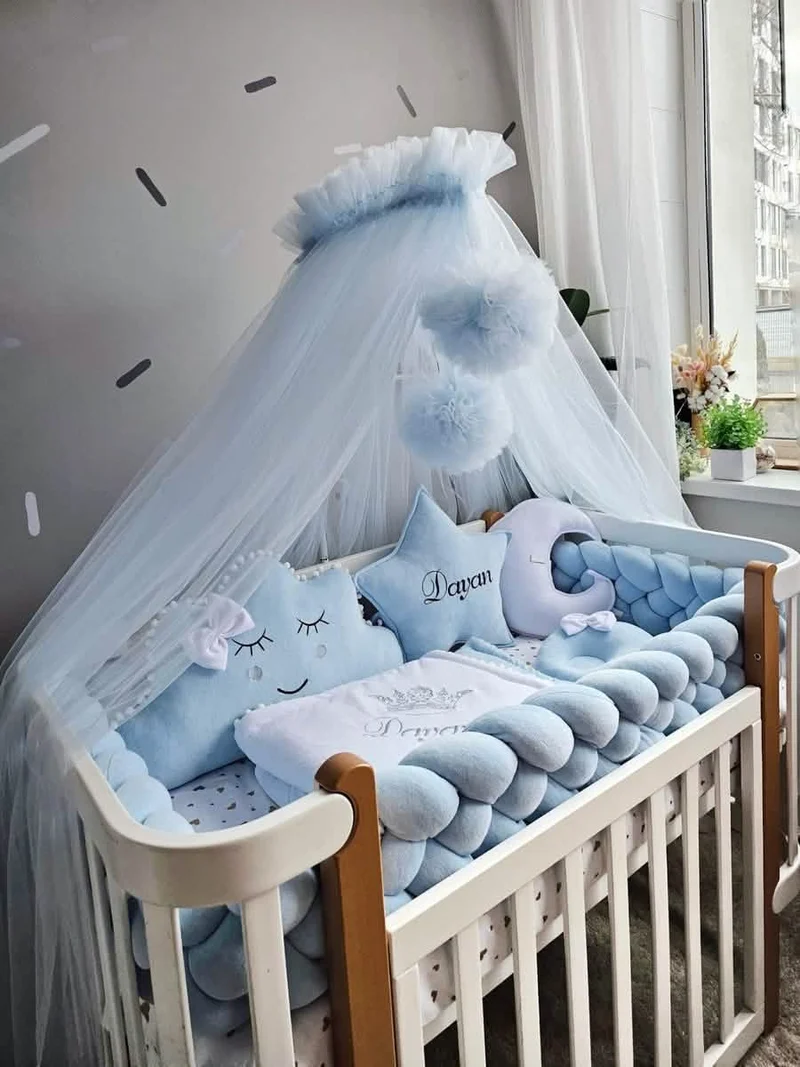 Baby Boy Bedding Set Blue - Cloud Face, Star Face & Moon
