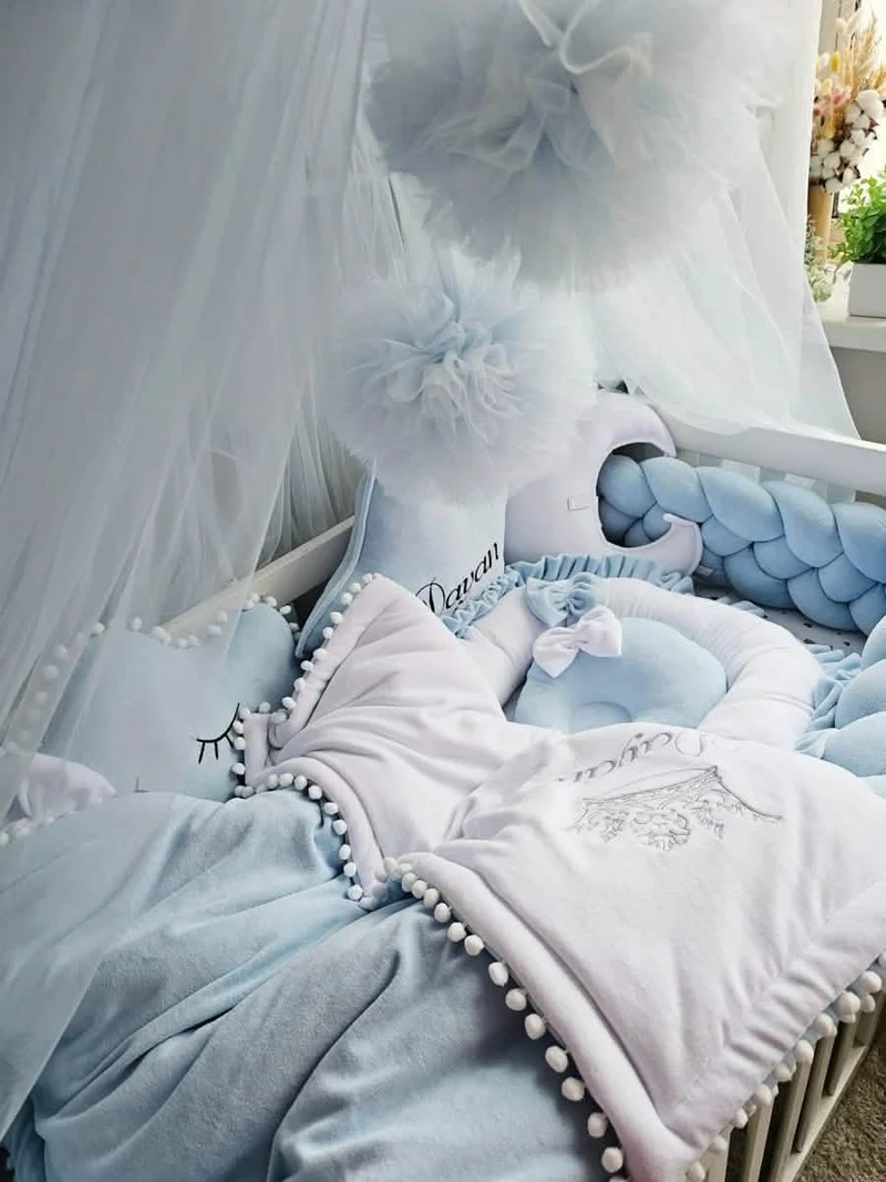 Baby Boy Bedding Set Blue - Cloud Face, Star Face & Moon