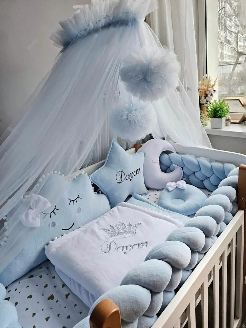 Baby Boy Bedding Set Blue - Cloud Face, Star Face & Moon