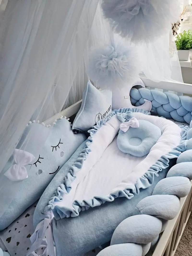 Baby Boy Bedding Set Blue - Cloud Face, Star Face & Moon