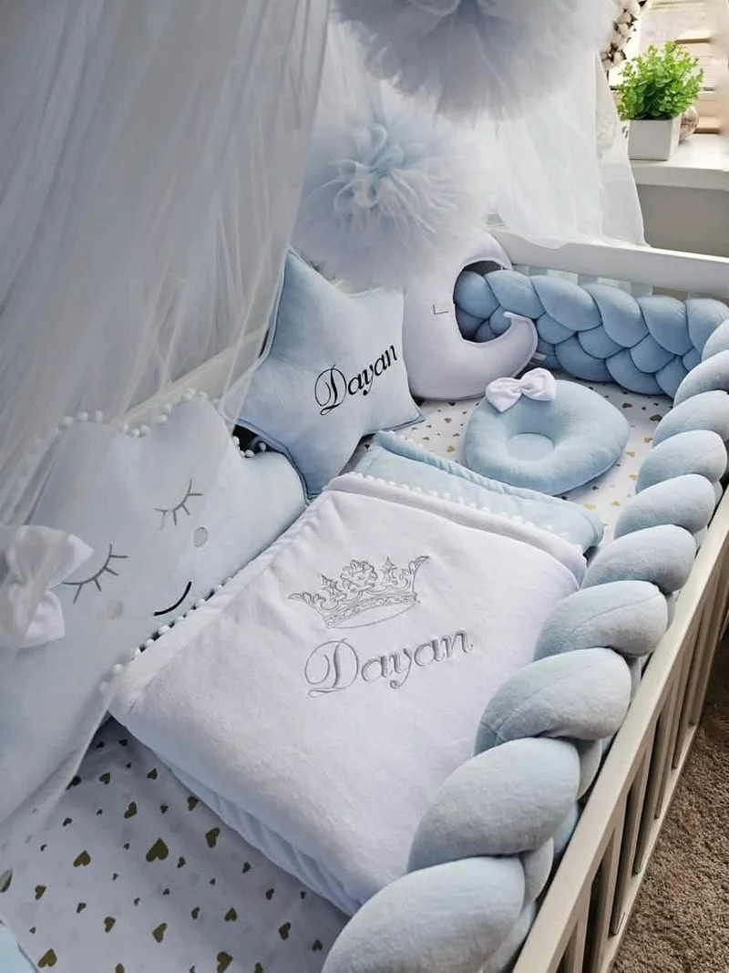 Baby Boy Bedding Set Blue - Cloud Face, Star Face & Moon