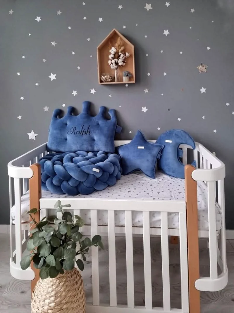 Baby Boy Bedding Set Navy - Crown, Star Face & Moon