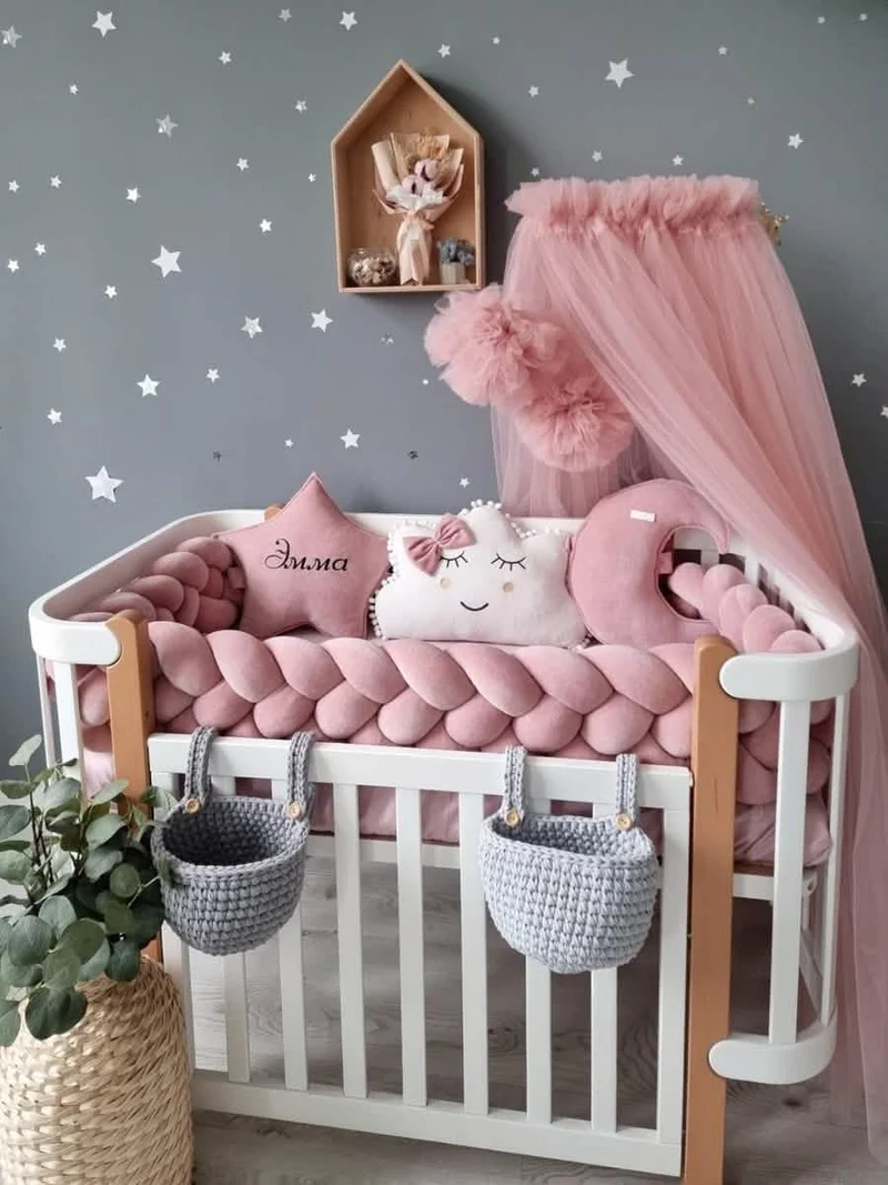 Baby Girl Bedding Set Blush - Cloud Face, Star Face & Moon