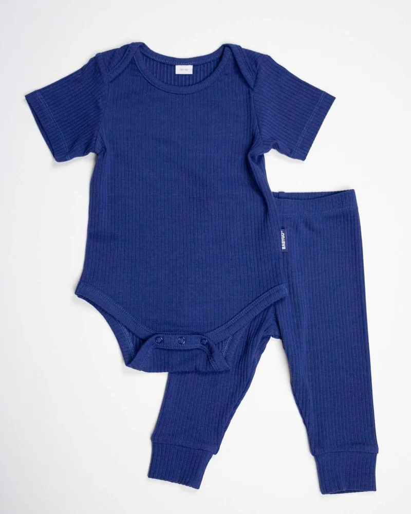 BABYGO® Marineblauer, kurzer Rippstrick-Body und Leggings