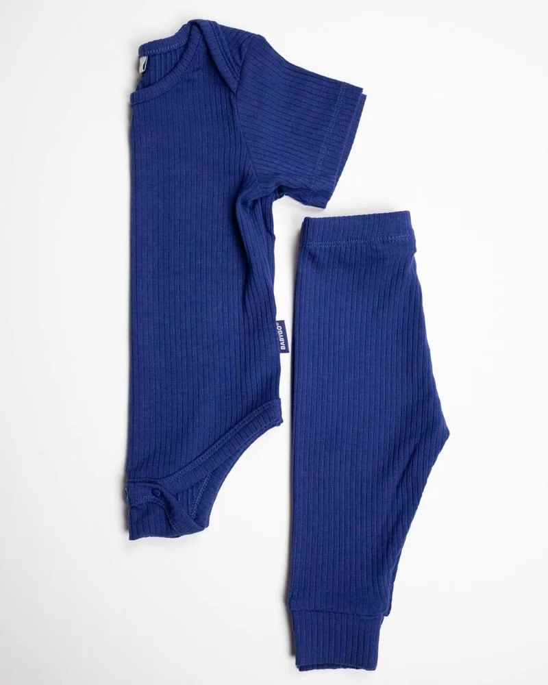 BABYGO® Marineblauer, kurzer Rippstrick-Body und Leggings