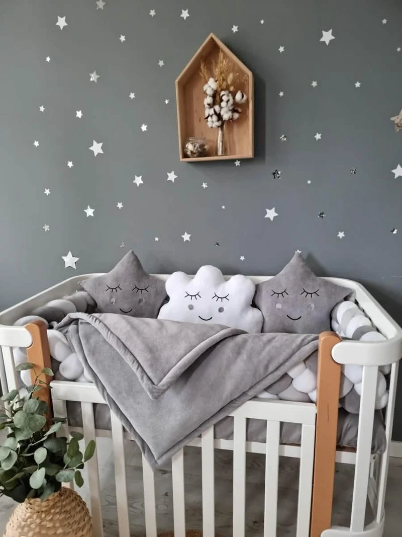 Baby Boy Bedding Set Gray - 2 Clouds & Star Pillow