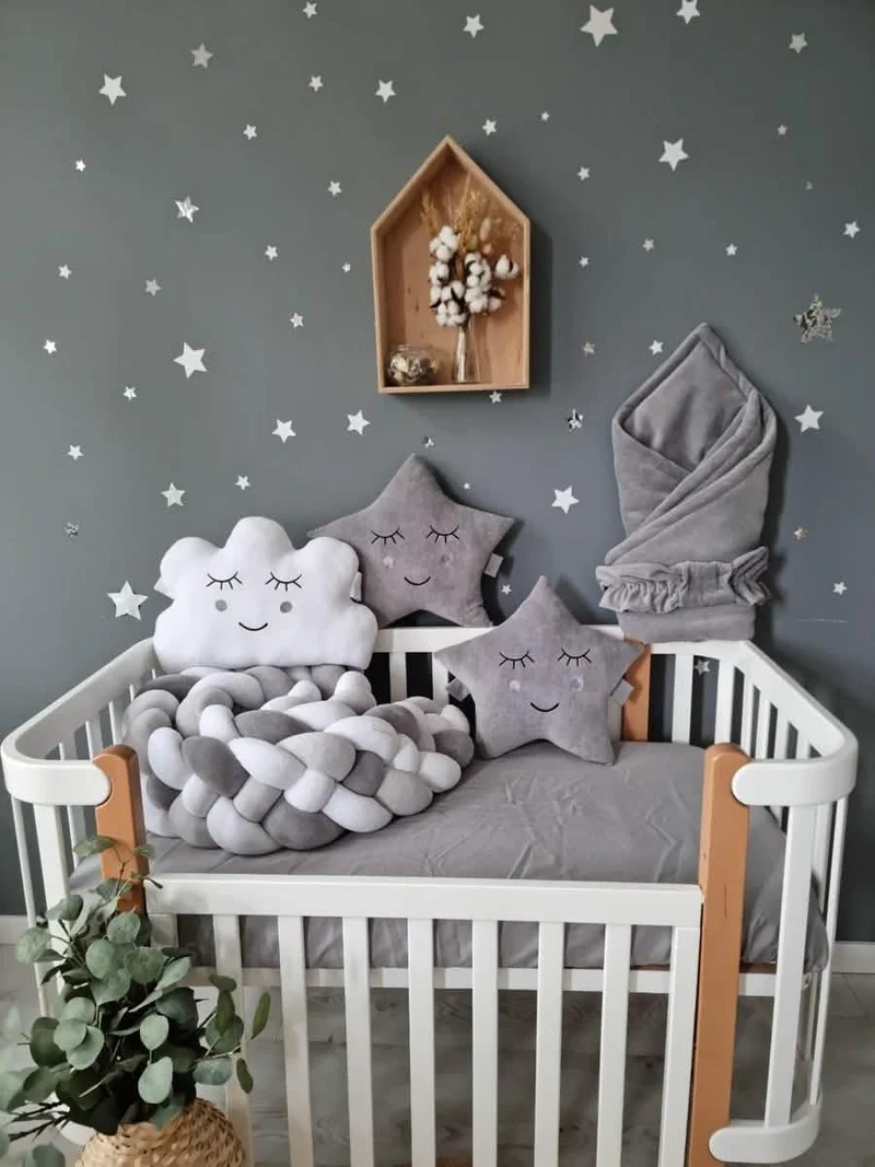 Baby Boy Bedding Set Gray - 2 Clouds & Star Pillow