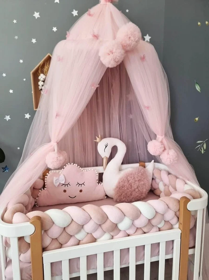 Baby Girl Bedding Set Blush Pink - Princess Swan & Cloud Face