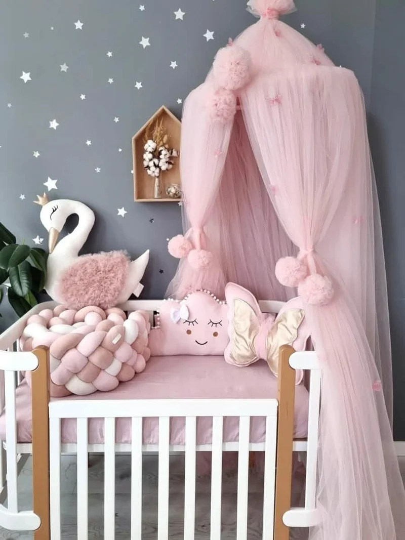 Baby Girl Bedding Set Blush Pink - Princess Swan & Cloud Face