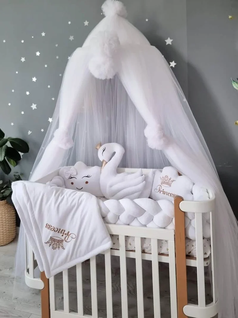 Baby Bedding Set White - Princess Swan & 2 Cloud Pillows