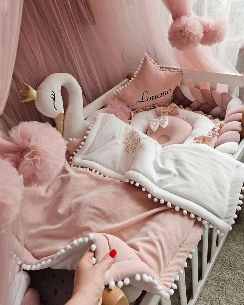 Baby Girl Bedding Set Light Blush - Princess Swan, Star & Cloud