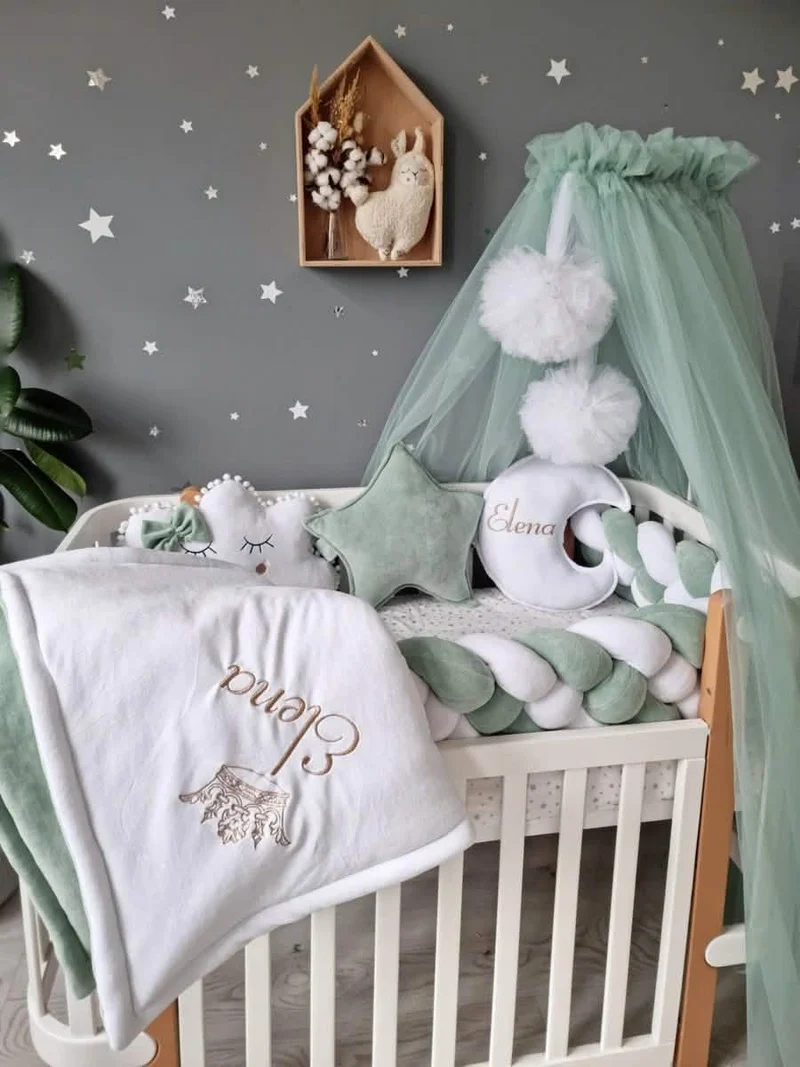 Baby Bedding Set Sage Green - Princess Swan, Star & Seashell