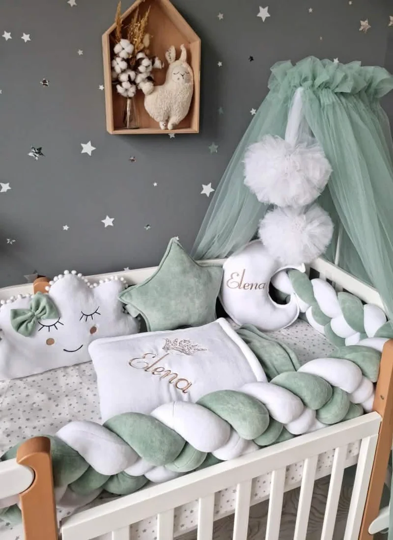 Baby Bedding Set Sage Green - Princess Swan, Star & Seashell