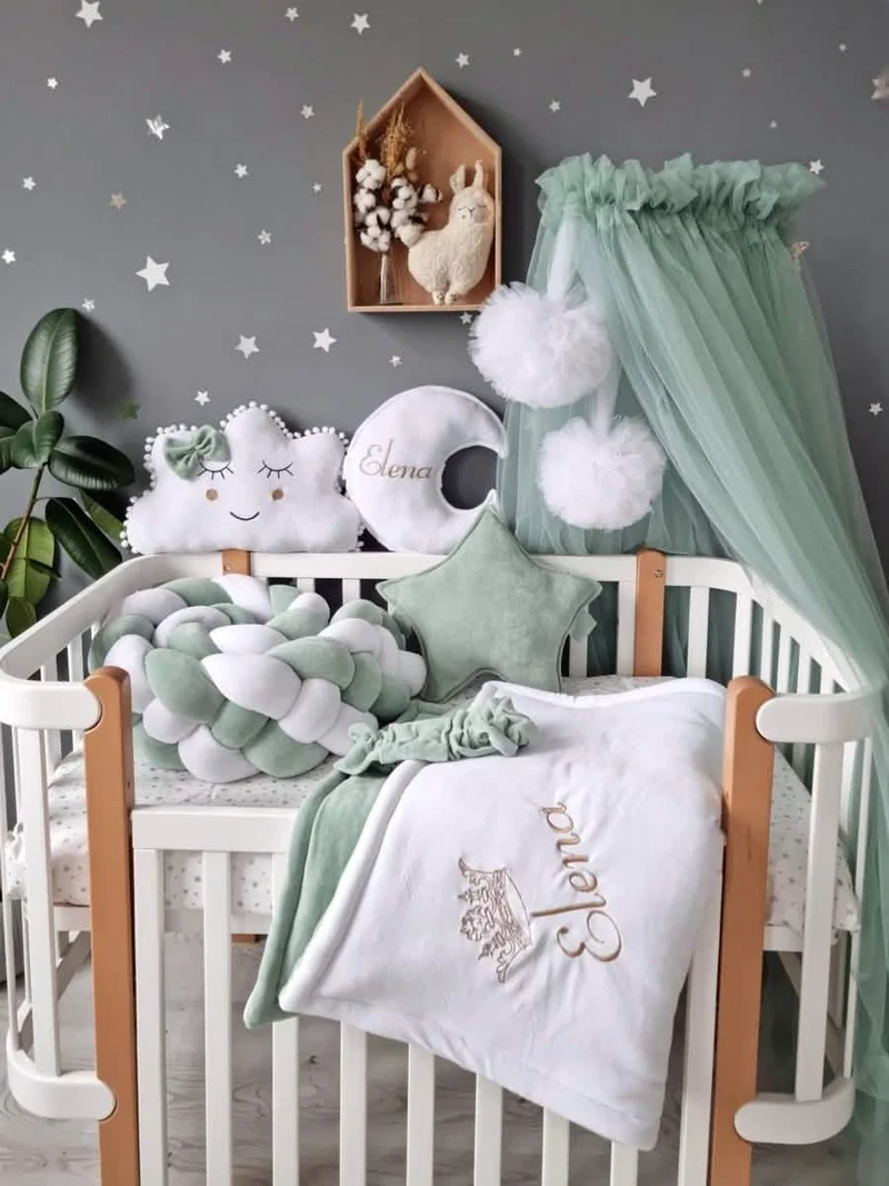 Baby Bedding Set Sage Green - Princess Swan, Star & Seashell