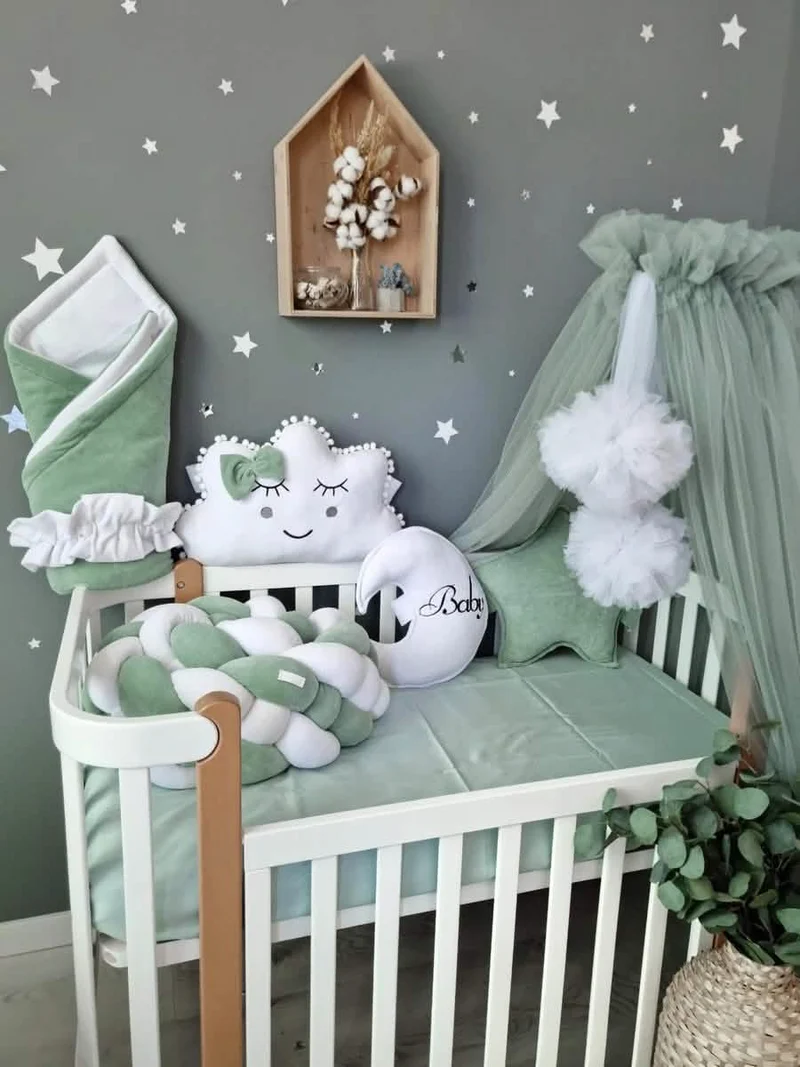Baby Bedding Set Sage Green - Princess Swan, Star & Seashell