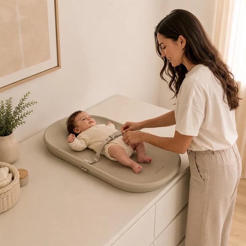 Wasserdichte Wickelauflage mit erhöhten Rändern – Taupe