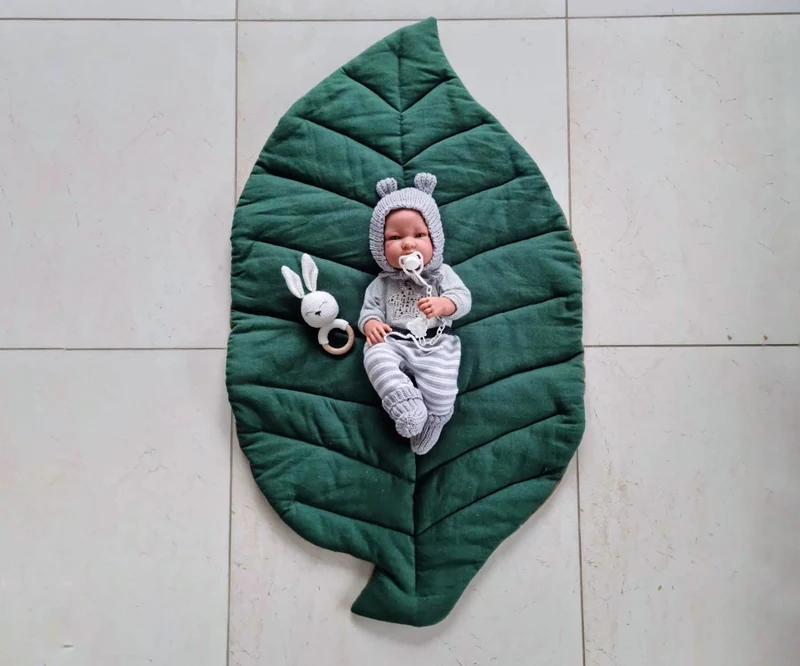 Baby linen leaf play mat for boy and girl