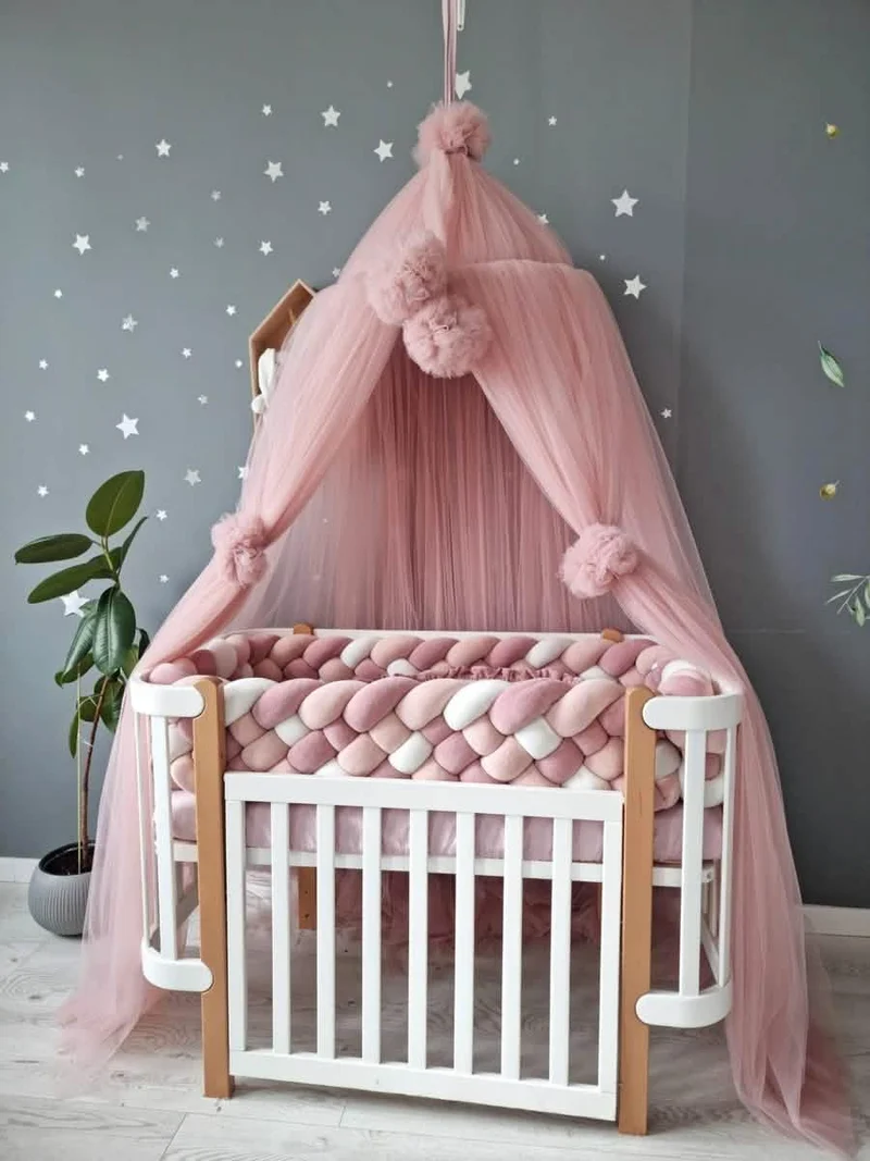 Baby Girl Bedding Set Blush - Full Crib Braided Bumper