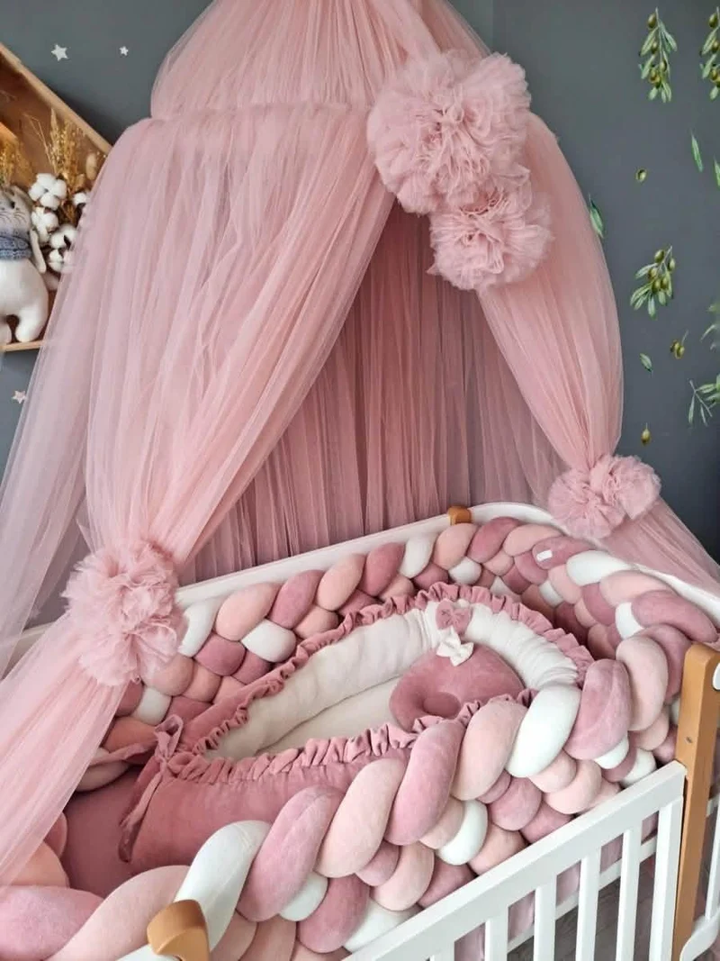 Baby Girl Bedding Set Blush - Full Crib Braided Bumper