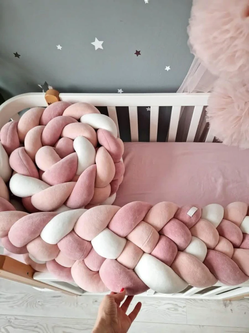 Baby Girl Bedding Set Blush - Full Crib Braided Bumper
