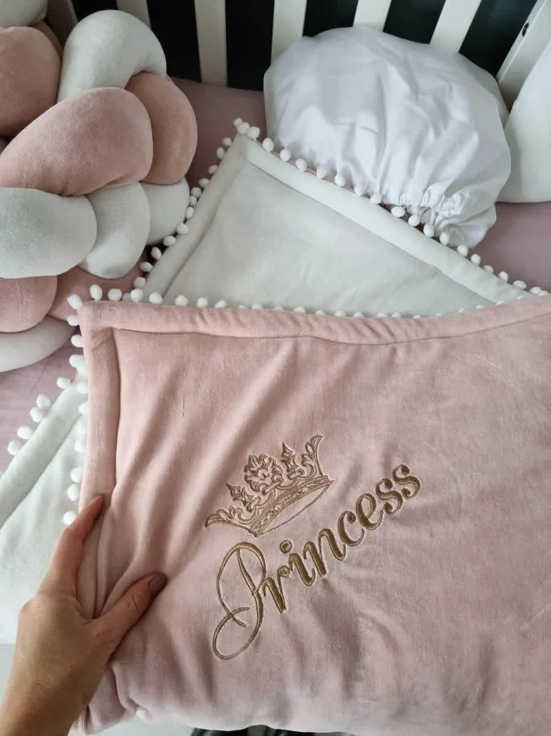 Baby Girl Bedding Set Blush - Full Crib Braided Bumper