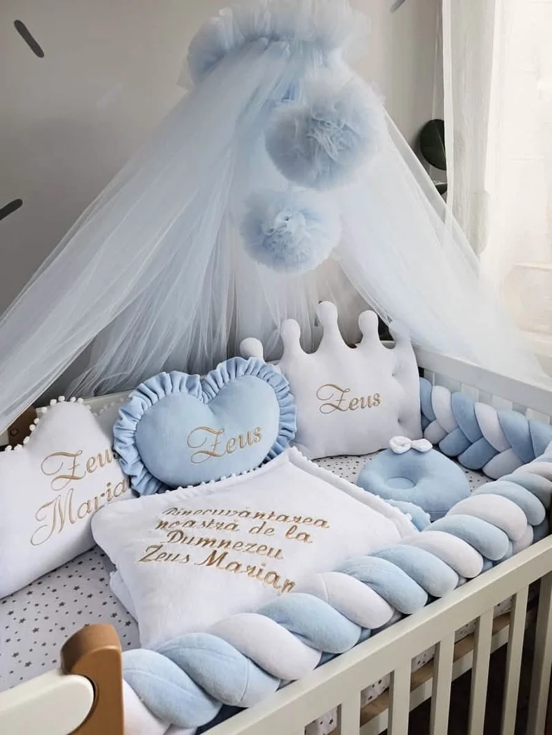 Blue Baby Boy Bedding Set - Cotton Velour Nursery Decor