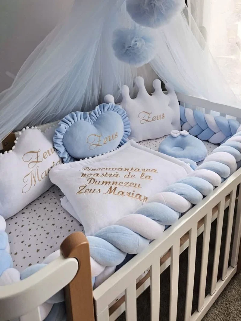Blue Baby Boy Bedding Set - Cotton Velour Nursery Decor