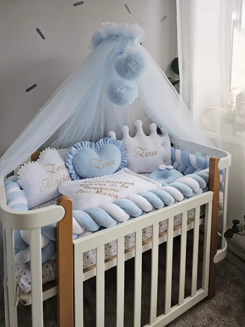 Blue Baby Boy Bedding Set - Cotton Velour Nursery Decor
