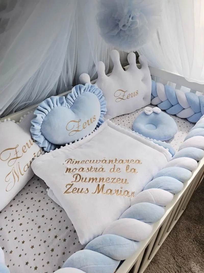 Blue Baby Boy Bedding Set - Cotton Velour Nursery Decor